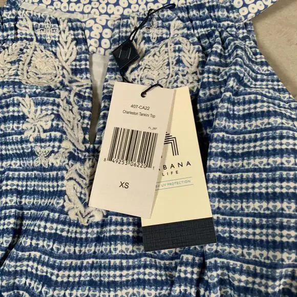 Cabana Life Charleston Tankini‎ Top Womens XS Blue White Embroidered Swim 50+ UV - Picture 2 of 11